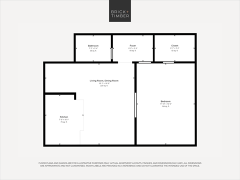 A black and white image of a floor plan for a property by Brick+Timber.